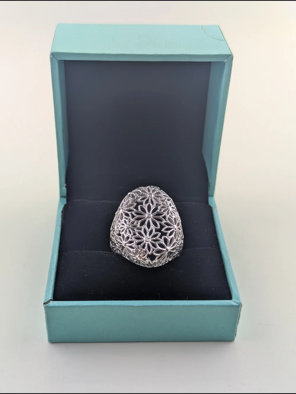🌸 Sterling Silver Statement Ring Floral Filigree Lattice ✨ - Picture 1 of 6